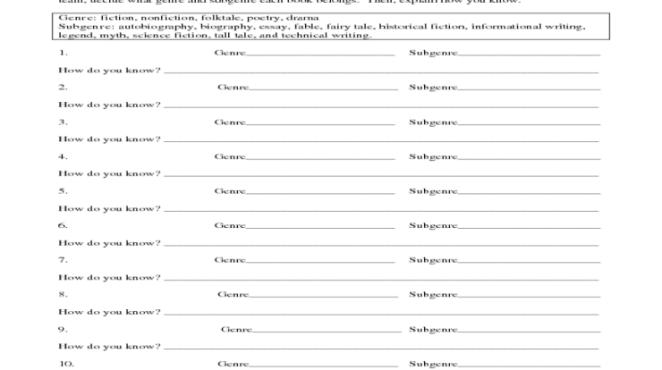 Genre and subgenre worksheet 3 answer key